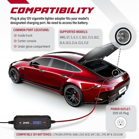 شاحن بطارية JMR لـ Mercedes-Benz AMG GT S Class G E C GLE CLS جميع النماذج المتساقطة لمكيف الشاحن (منفذ 12V CIG ، إضافة وضع الليثيوم) in Kuwait