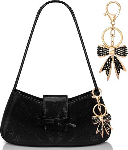 Abbylike Bow Shoulder Bag for Women with Rhinestone Bow Charm Handbags Trendy Y2K Purses Leather Clutch Bag Cute Purse in Saudi Arabia