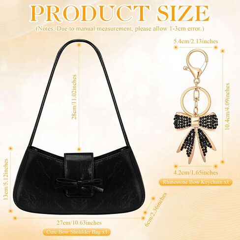 Abbylike Bow Shoulder Bag for Women with Rhinestone Bow Charm Handbags Trendy Y2K Purses Leather Clutch Bag Cute Purse in Saudi Arabia