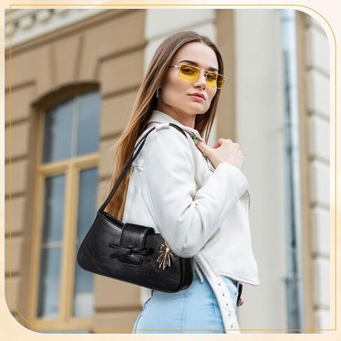 Abbylike Bow Shoulder Bag for Women with Rhinestone Bow Charm Handbags Trendy Y2K Purses Leather Clutch Bag Cute Purse in Saudi Arabia