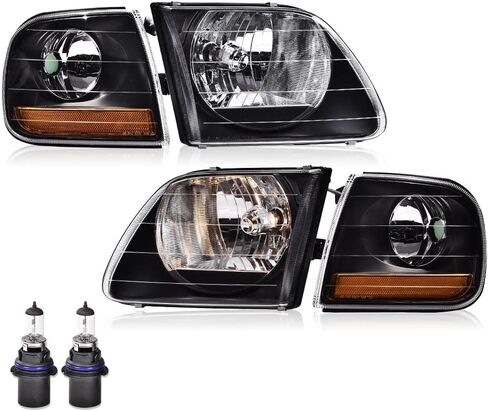 PIT66 Headlight Assembly Halogen Compatible with Ford F150 1998 1999 2000 2001 2002 2003/2004 F150 Heritage/Fit 1997-2002 Expedition/Fit 1998-1999 F250 w/Bulbs Clear Lens Headlamp Replacement in Saudi Arabia