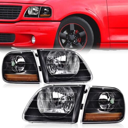 PIT66 Headlight Assembly Halogen Compatible with Ford F150 1998 1999 2000 2001 2002 2003/2004 F150 Heritage/Fit 1997-2002 Expedition/Fit 1998-1999 F250 w/Bulbs Clear Lens Headlamp Replacement in Saudi Arabia