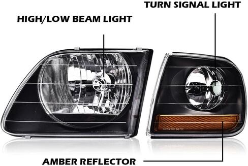 PIT66 Headlight Assembly Halogen Compatible with Ford F150 1998 1999 2000 2001 2002 2003/2004 F150 Heritage/Fit 1997-2002 Expedition/Fit 1998-1999 F250 w/Bulbs Clear Lens Headlamp Replacement in Saudi Arabia