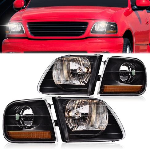 PIT66 Headlight Assembly Halogen Compatible with Ford F150 1998 1999 2000 2001 2002 2003/2004 F150 Heritage/Fit 1997-2002 Expedition/Fit 1998-1999 F250 w/Bulbs Clear Lens Headlamp Replacement in Saudi Arabia