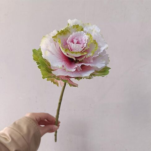 2Pcs Artificial Faux Cabbage Rose Flowers Stems Fake Silk Flower Branch for Home Decoration Wedding Kitchen Decoration (White) in Saudi Arabia