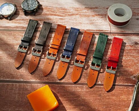20mm Flat Tan Ostrich Leather Watch Band Men Quick Release Handmade Leather Strap, Slim Replacement Wristband Stainless Steel Buckle, Christmas Father's Day Gift for Dad Husband DH-NO-182-20MM in Saudi Arabia