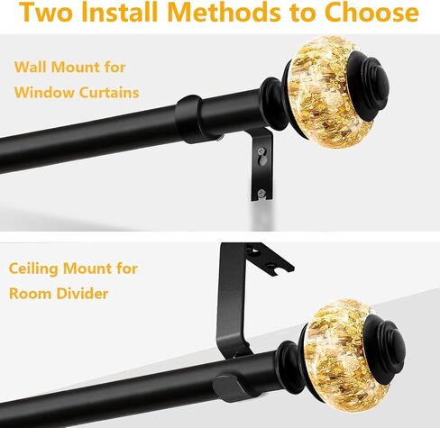 Curtain Rods for Windows,1 Inch Adjustable Window Curtain Rod, Curtain Rod Set with Luxury Crystal Translucent Finials for Bedroom, Living Room (Black, 28-80in) in Kuwait
