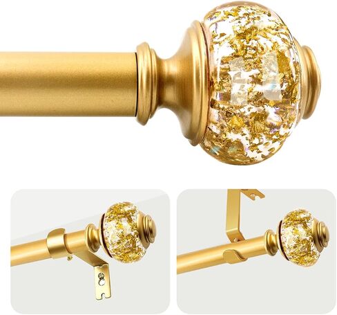 Curtain Rods for Windows,1 Inch Adjustable Window Curtain Rod, Curtain Rod Set with Luxury Crystal Translucent Finials for Bedroom, Living Room (Black, 28-80in) in Kuwait