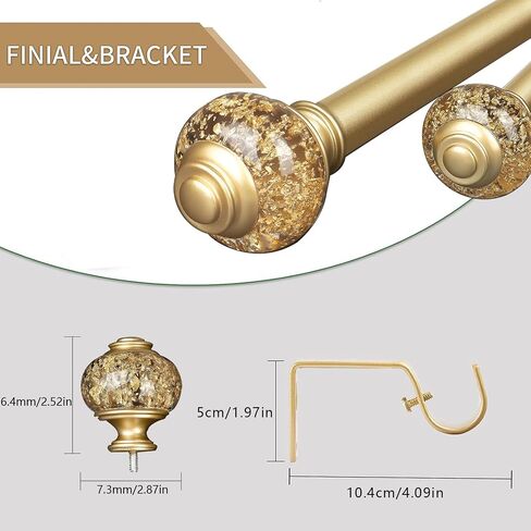 Curtain Rods for Windows,1 Inch Adjustable Window Curtain Rod, Curtain Rod Set with Luxury Crystal Translucent Finials for Bedroom, Living Room (Black, 28-80in) in Kuwait