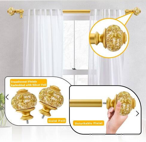 Curtain Rods for Windows,1 Inch Adjustable Window Curtain Rod, Curtain Rod Set with Luxury Crystal Translucent Finials for Bedroom, Living Room (Black, 28-80in) in Kuwait