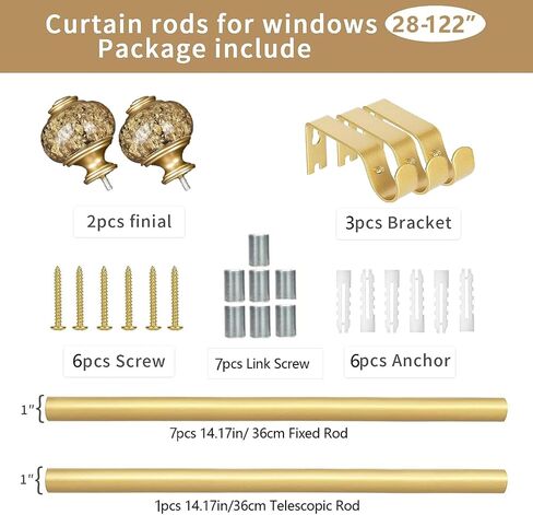 Curtain Rods for Windows,1 Inch Adjustable Window Curtain Rod, Curtain Rod Set with Luxury Crystal Translucent Finials for Bedroom, Living Room (Black, 28-80in) in Kuwait