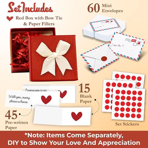 60 Love Notes For Him Her - Valentines For Him, Cute Couple Gifts For Boyfriend Birthday Gift Ideas, Mini Envelopes Lunch Notes For Husband, Long Distance Relationship Gifts For Girlfriend in Kuwait