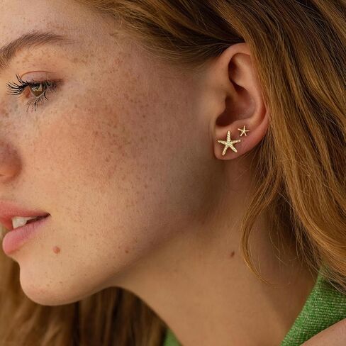 Ritach Gold Stud Earrings for Women Trendy 14K Gold Hypoallergenic Small Earrings for multiple piercing in Saudi Arabia