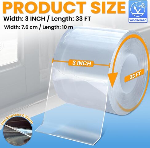 White Window Weather Sealing Tape,Window Draft Isolation Sealing Film Tape,Window AC Seal Air Conditioner Sealing Tape No Residue, Self Adhesive for Keep Out Cold Air Dust Rain, Waterproof in Kuwait