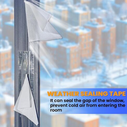 White Window Weather Sealing Tape,Window Draft Isolation Sealing Film Tape,Window AC Seal Air Conditioner Sealing Tape No Residue, Self Adhesive for Keep Out Cold Air Dust Rain, Waterproof in Kuwait