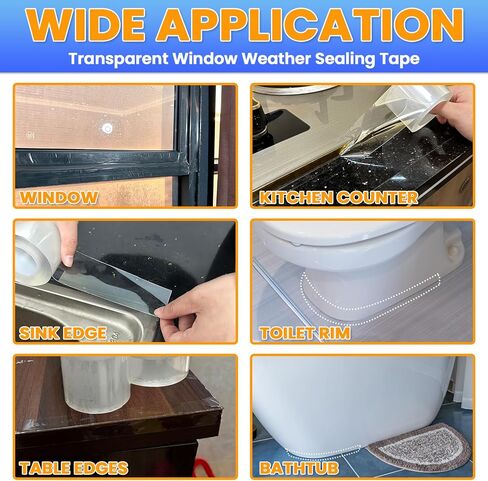 White Window Weather Sealing Tape,Window Draft Isolation Sealing Film Tape,Window AC Seal Air Conditioner Sealing Tape No Residue, Self Adhesive for Keep Out Cold Air Dust Rain, Waterproof in Kuwait