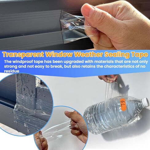 White Window Weather Sealing Tape,Window Draft Isolation Sealing Film Tape,Window AC Seal Air Conditioner Sealing Tape No Residue, Self Adhesive for Keep Out Cold Air Dust Rain, Waterproof in Kuwait