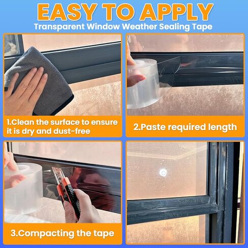 White Window Weather Sealing Tape,Window Draft Isolation Sealing Film Tape,Window AC Seal Air Conditioner Sealing Tape No Residue, Self Adhesive for Keep Out Cold Air Dust Rain, Waterproof in Kuwait