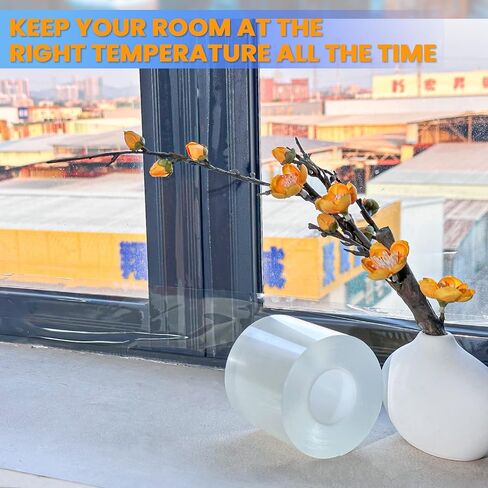 White Window Weather Sealing Tape,Window Draft Isolation Sealing Film Tape,Window AC Seal Air Conditioner Sealing Tape No Residue, Self Adhesive for Keep Out Cold Air Dust Rain, Waterproof in Kuwait