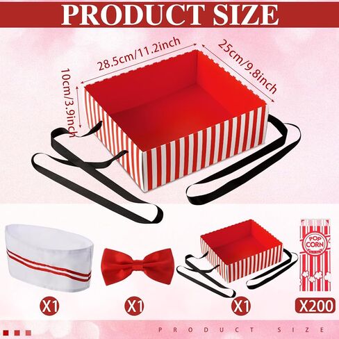 SATINIOR 204 Pcs 1950s Adult Popcorn Waiter Costume Paper Popcorn Bags Red White Striped Apron Chef Hat Bow Tie and Snack Tray for Movie Night Carnival Circus Birthday Party in Saudi Arabia