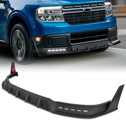 Front Bumper Lip Compatible with Ford Maverick Pickup Truck 2022-2024, Front Lip Spoiler Air Chin Body Kit Splitter, Matt Black ABS, STP-Style, Sequential LED Running Light in Saudi Arabia
