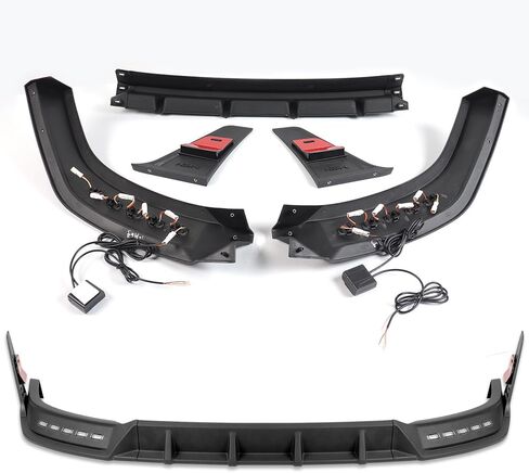 Front Bumper Lip Compatible with Ford Maverick Pickup Truck 2022-2024, Front Lip Spoiler Air Chin Body Kit Splitter, Matt Black ABS, STP-Style, Sequential LED Running Light in Saudi Arabia