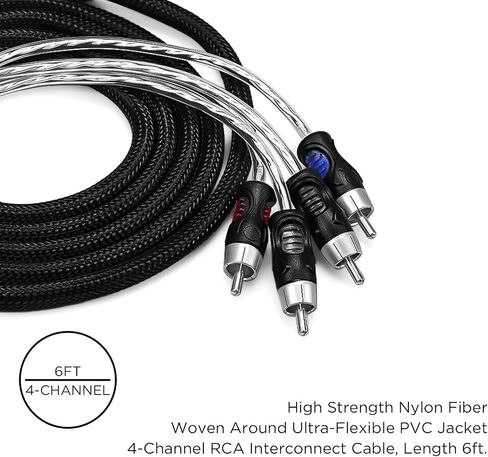 RECOIL P417 Premium 100% Oxygen Free Copper 17ft 4-Channel RCA Audio Interconnects Cable (4X RCA Male to 4X RCA Male), Double Shielded with Noise Reduction in Kuwait