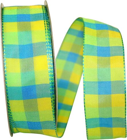 Reliant Ribbon Plaid Bright 3 Value Wired Edge Ribbon, 1-1/2 Inch X 50 Yards, Pink/orange in Kuwait