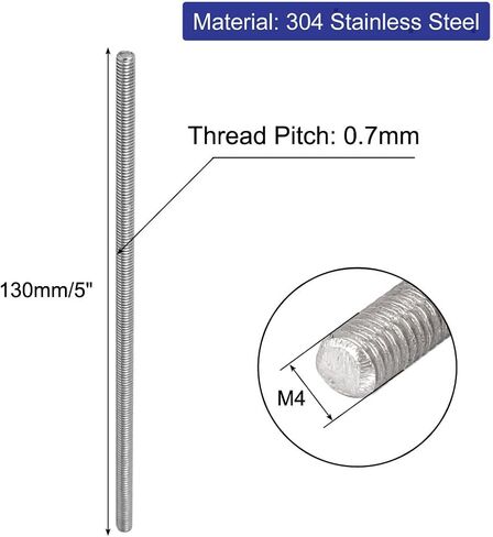 Uxcell M10 x 120mm 1.5mm الملعب 304 الفولاذ المقاوم للصدأ قضبان مترابطة بالكامل الأجهزة 5 قطع in Saudi Arabia