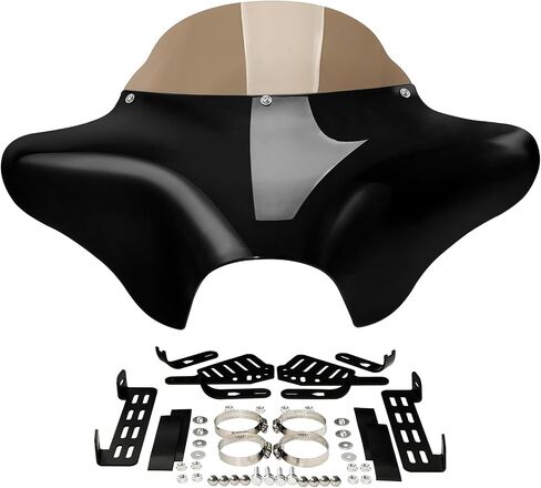 XFMT دراجة نارية الأمامية الخارجي Batwing Fairing for Harley Touring Road King Softail Dyna Honda Valkyrie Shadow Sukuzi Boulevard Yamaha V-Star ... (Gloss Black W/Smoke Windshield) in Kuwait