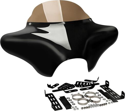 XFMT دراجة نارية الأمامية الخارجي Batwing Fairing for Harley Touring Road King Softail Dyna Honda Valkyrie Shadow Sukuzi Boulevard Yamaha V-Star ... (Gloss Black W/Smoke Windshield) in Kuwait
