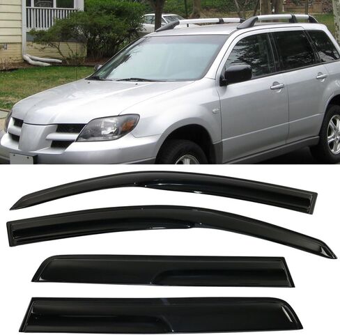 IKON MOTORSPORTS Tape On External Window Visor, Compatible with 2003-2006 Mitsubishi Outlander, Acrylic Smoke Tinted & Semi-Transparent Sun Rain Shade Guard Wind Vent Air Deflector in Saudi Arabia