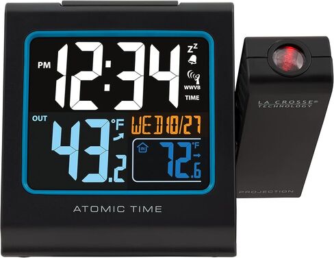 La Crosse Technology Color Projection Alarm Clock with Indoor/Outdoor Temperature & Charging USB Port, Wireless, Backlit, Black, 616-146 in Saudi Arabia