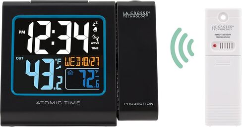 La Crosse Technology Color Projection Alarm Clock with Indoor/Outdoor Temperature & Charging USB Port, Wireless, Backlit, Black, 616-146 in Saudi Arabia