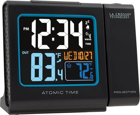 La Crosse Technology Color Projection Alarm Clock with Indoor/Outdoor Temperature & Charging USB Port, Wireless, Backlit, Black, 616-146 in Saudi Arabia