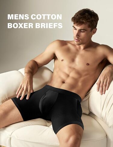 Arjen Kroos Mens Cotton Boxer Briefs Breathable Pouch Underwear with Opening Fly 3 Pack in Saudi Arabia