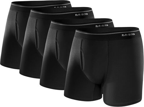 Brisira Big and Tall Boxer ملخصات للرجال Men Bamboo Viscose Moisture Wicking Treptable لا ركوب الملابس الداخلية مع Fly 4 Pack in Kuwait