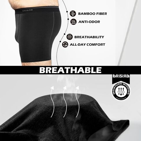 Brisira Big and Tall Boxer ملخصات للرجال Men Bamboo Viscose Moisture Wicking Treptable لا ركوب الملابس الداخلية مع Fly 4 Pack in Kuwait