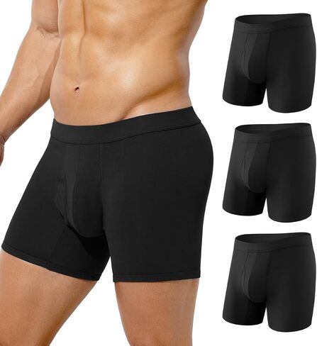 Arjen Kroos Mens Cotton Boxer Briefs Breathable Pouch Underwear with Opening Fly 3 Pack in Saudi Arabia