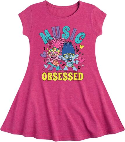 HYBRID APPAREL Trolls - Music Obsessed Poppy and Branch - Toddler & Youth Girls Fit & Flare Dress in Saudi Arabia