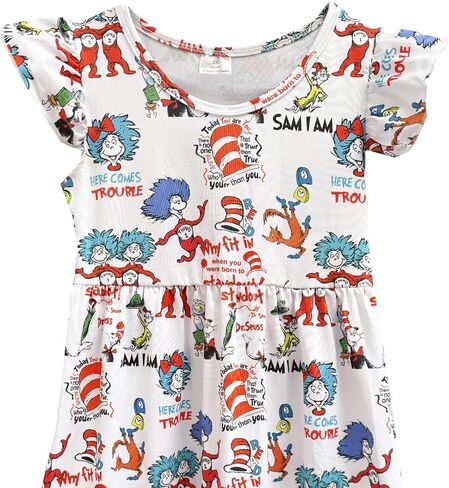 Baby Girls Spring Summer Cat in The Hat Dress Girls Flutter Sleeve Boutique Dress in Saudi Arabia