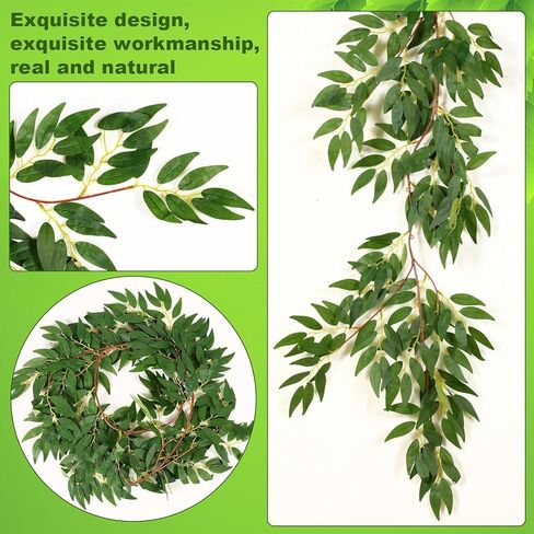 Yunlly 135ft الاصطناعي فو الخضرة الصفصاف يترك الكرمة شنقا الصفصاف الكرمة ورقة إكليل للداخلية / في الهواء الطلق حفل زفاف ديكور قطع مركزية طاولة الزفاف (الأخضر، 36 حزمة) in Kuwait