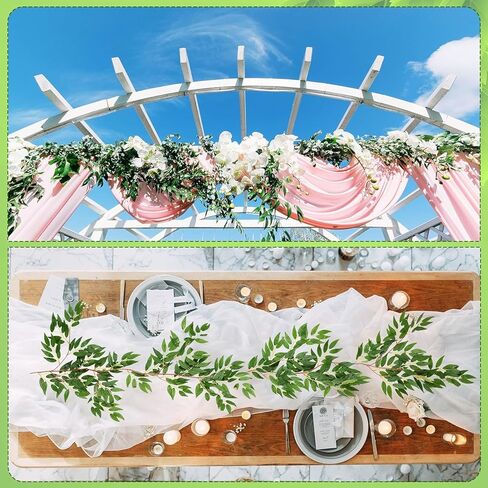 Yunlly 135ft الاصطناعي فو الخضرة الصفصاف يترك الكرمة شنقا الصفصاف الكرمة ورقة إكليل للداخلية / في الهواء الطلق حفل زفاف ديكور قطع مركزية طاولة الزفاف (الأخضر، 36 حزمة) in Kuwait