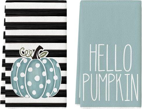 Artoid Mode Orange Polka Dot Stripes Hello Pumpkin Fall Kitchen Towels Dish Towels, 18x26 Inch Farmhouse Decoration Hand Towels Set of 2 in Saudi Arabia