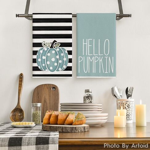 Artoid Mode Orange Polka Dot Stripes Hello Pumpkin Fall Kitchen Towels Dish Towels, 18x26 Inch Farmhouse Decoration Hand Towels Set of 2 in Saudi Arabia
