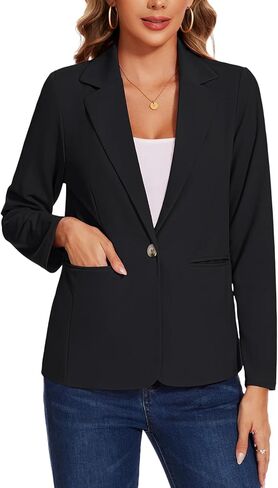 Mintlimit Women's Blazer Long Sleeve Notch Label Work Work Office زر مفتوح السترة الأمامية مع جيوب in Saudi Arabia