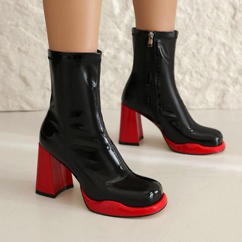 Mofirdast Gogo Boots منصة مكتنزة الكعب الكاحل للأحذية للنساء مربع إصبع القدم أحذية العجل مع السوستة الجانبية لرقص حفلات الحفلات in Saudi Arabia