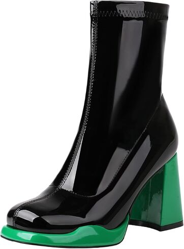 Mofirdast Gogo Boots منصة مكتنزة الكعب الكاحل للأحذية للنساء مربع إصبع القدم أحذية العجل مع السوستة الجانبية لرقص حفلات الحفلات in Kuwait