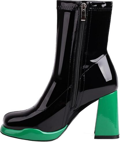 Mofirdast Gogo Boots منصة مكتنزة الكعب الكاحل للأحذية للنساء مربع إصبع القدم أحذية العجل مع السوستة الجانبية لرقص حفلات الحفلات in Kuwait