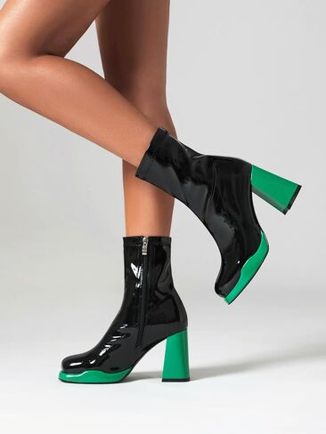 Mofirdast Gogo Boots منصة مكتنزة الكعب الكاحل للأحذية للنساء مربع إصبع القدم أحذية العجل مع السوستة الجانبية لرقص حفلات الحفلات in Kuwait